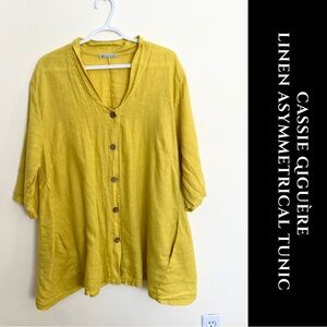 Cassie Giguère Mustard Yellow 100% Linen Button Down Tunic